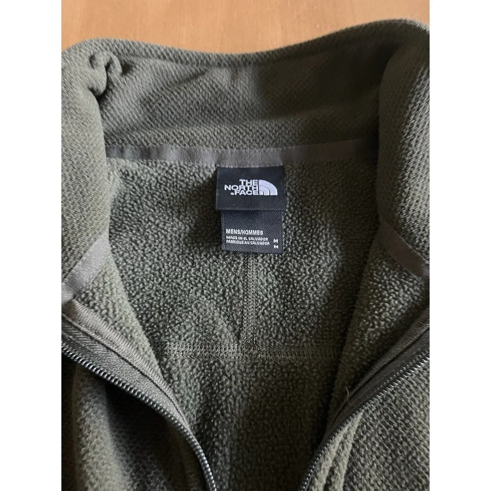 The North Face Mens Sz Medium Olive Green Texture Fleece 1/4 Zip Pullover Jacket